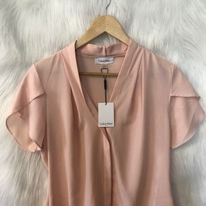 NWT Calvin Klein Short Sleeve Rose Blouse